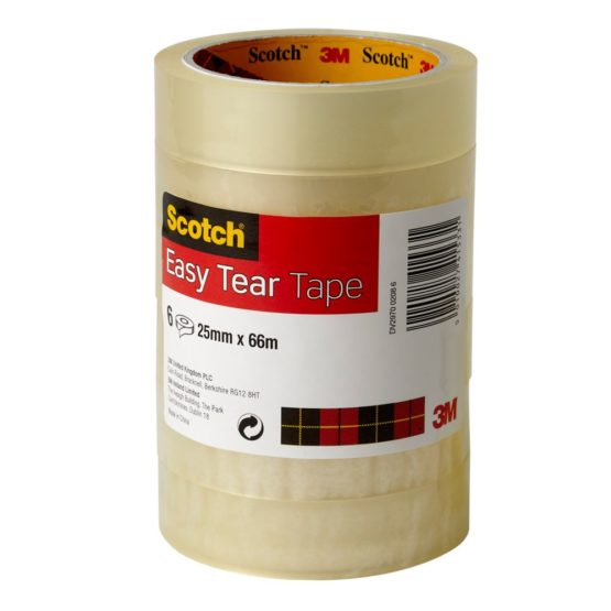 Scotch Clear Tape 25 mm x 66 m Clear, Pack of 6 Rolls