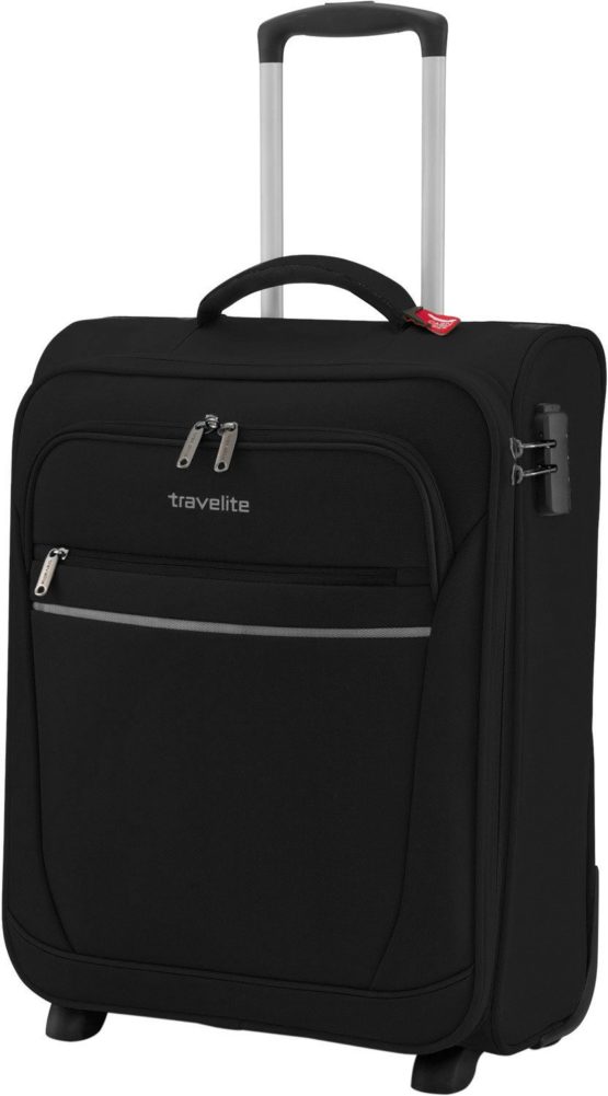 Onboard "CABIN" luggage by travelite - practical 2-wheel suitcases with 2 spacious front pockets, Black (Schwarz), 52 cm