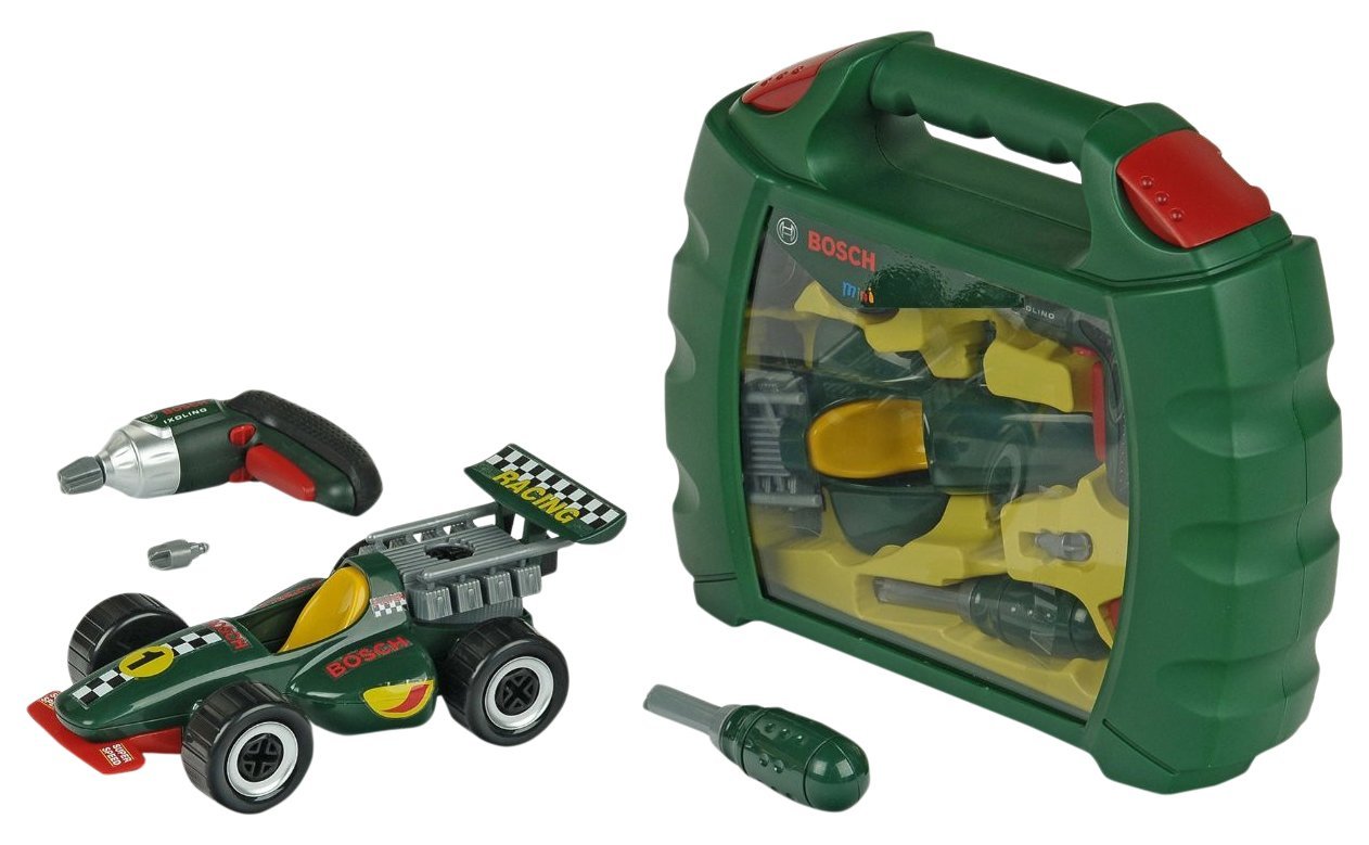 Theo Klein 8375 Bosch Grand Prix Case with Ixolino I With Battery-Powered Ixolino Cordless Screwdriver I Racing Car Can be Dismantled into 10 Parts I Toy for Children Aged 3 Years and Up