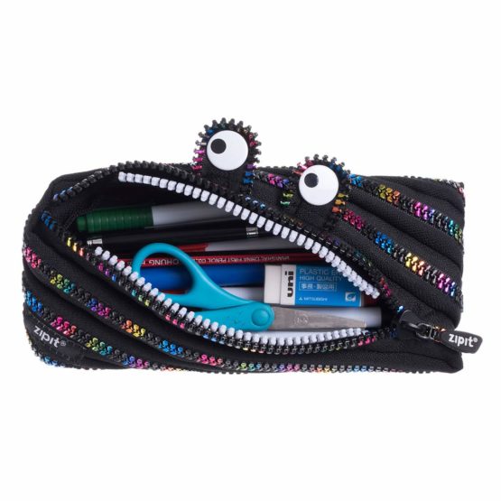 ZIPIT Monster Pencil Case for Kids, Large Capacity Cute Pencil Pouch, Holds Up to 30 Pens, Made of One Long Zipper (Black & Rainbow) - Image 2