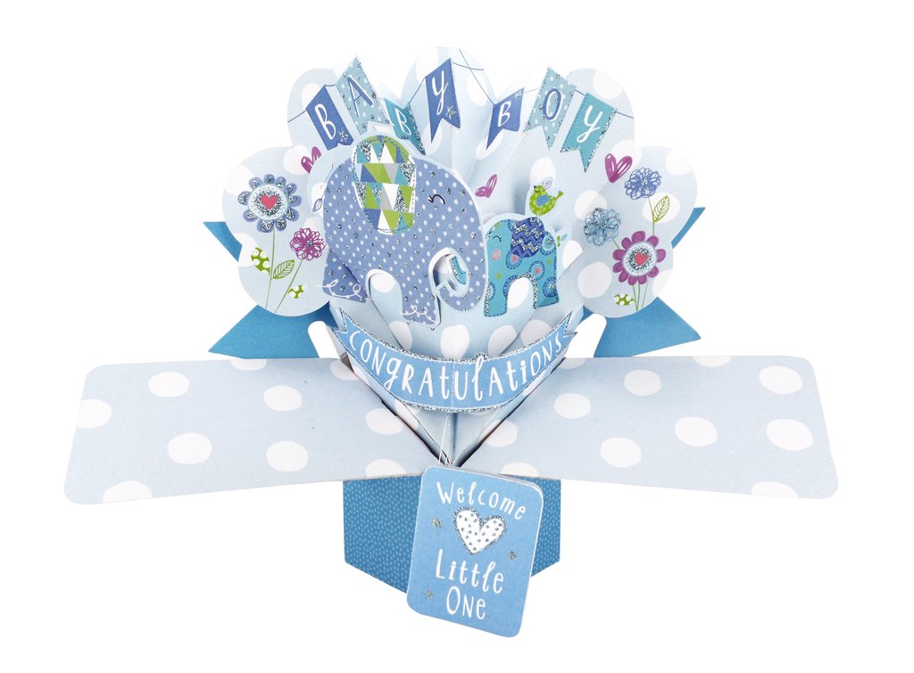 New Baby Boy Pop-Up Greeting Card Original Second Nature 3D Pop Up Cards, Blue, 25cm x 20cm