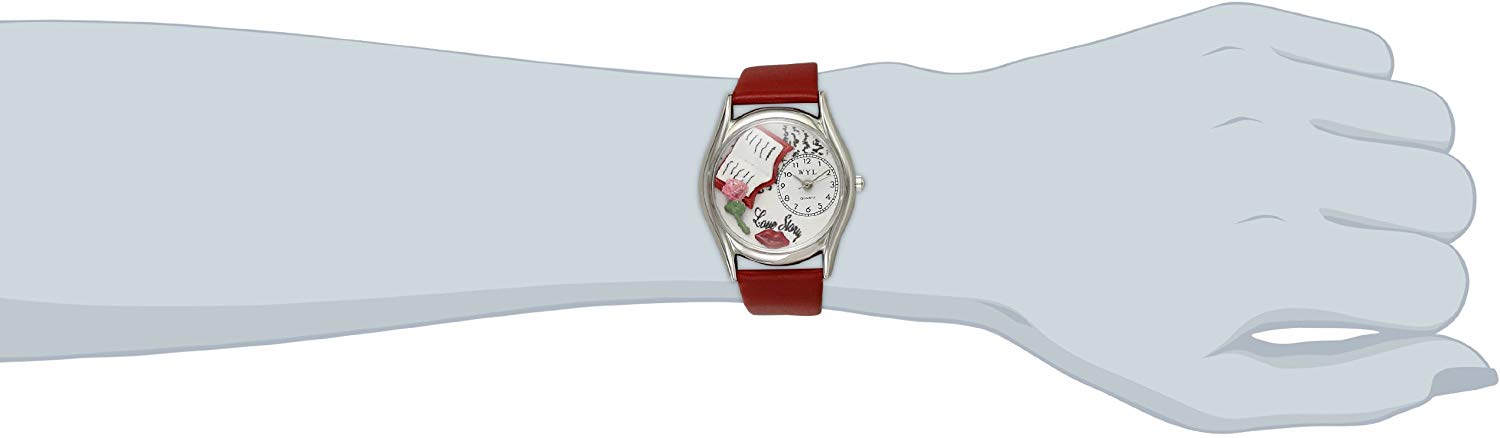 Whimsical Watches Love Story Red Leather and Silvertone Unisex Quartz Watch with White Dial Analogue Display and Multicolour Leather Strap S-0450001 - Image 2