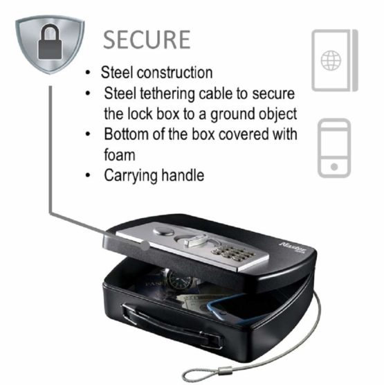 Master Lock P008EML Compact Portable Safe (Combination with Cable), Black/Grey - Image 4
