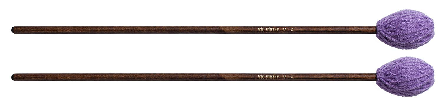 Vic FIrth - American Custom® Marimba Mallets - M4 - Synthetic Yarn - Super Soft Round Head - Purple, Natural