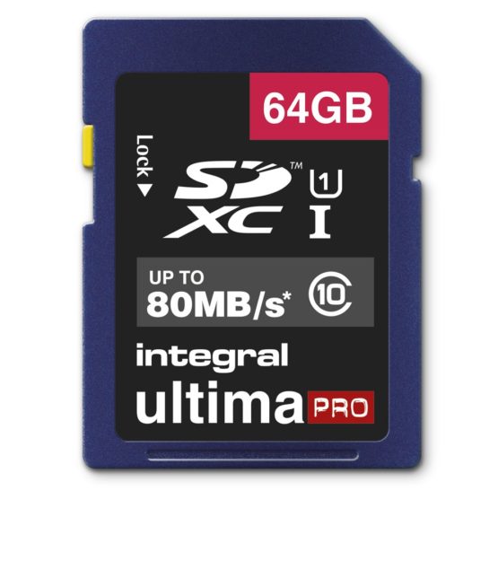 Integral INSDX64G10-80U1 UltimaPro 64 GB SDXC Class 10 Memory Card, up to 80 MB/s, U1 Rating