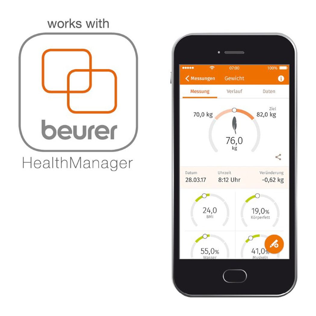 Beurer BF600 Body Analysis Scale, Digital Bathroom Scales with Weight Analysis, Connection Between Smartphone and Scales, White - Image 4