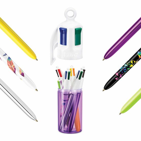 BIC 4 Colours Ballpoint Pens and Pen Holder of Retractable Ballpoint Pens with Four Ink Colours, Pack of 6 - Image 2