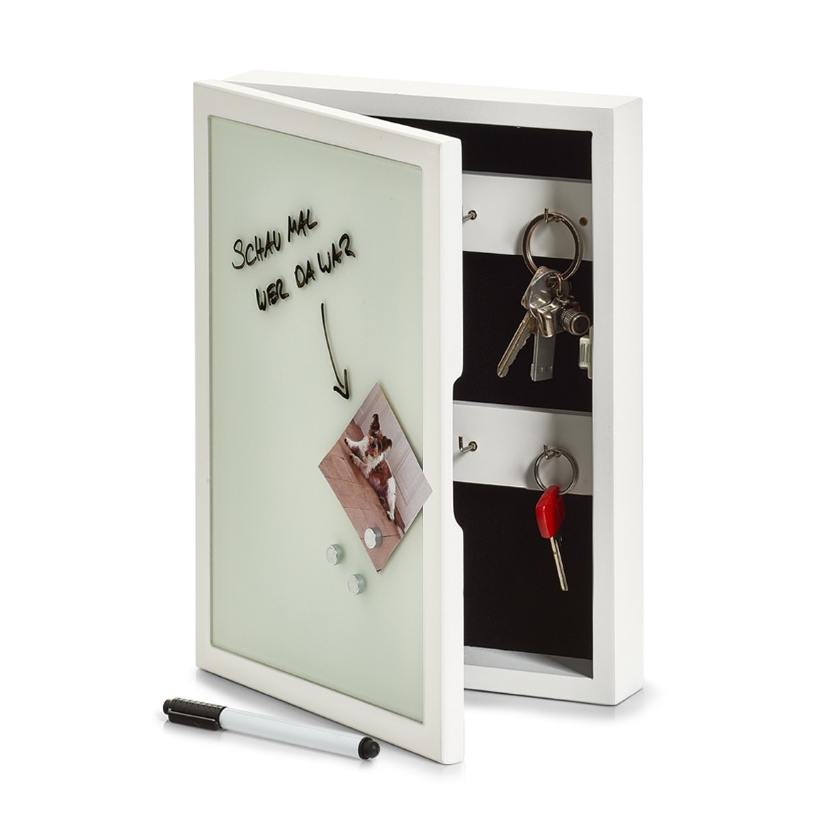 Zeller 13840 Key MDF/glass key box, MDF, white, 22 cm
