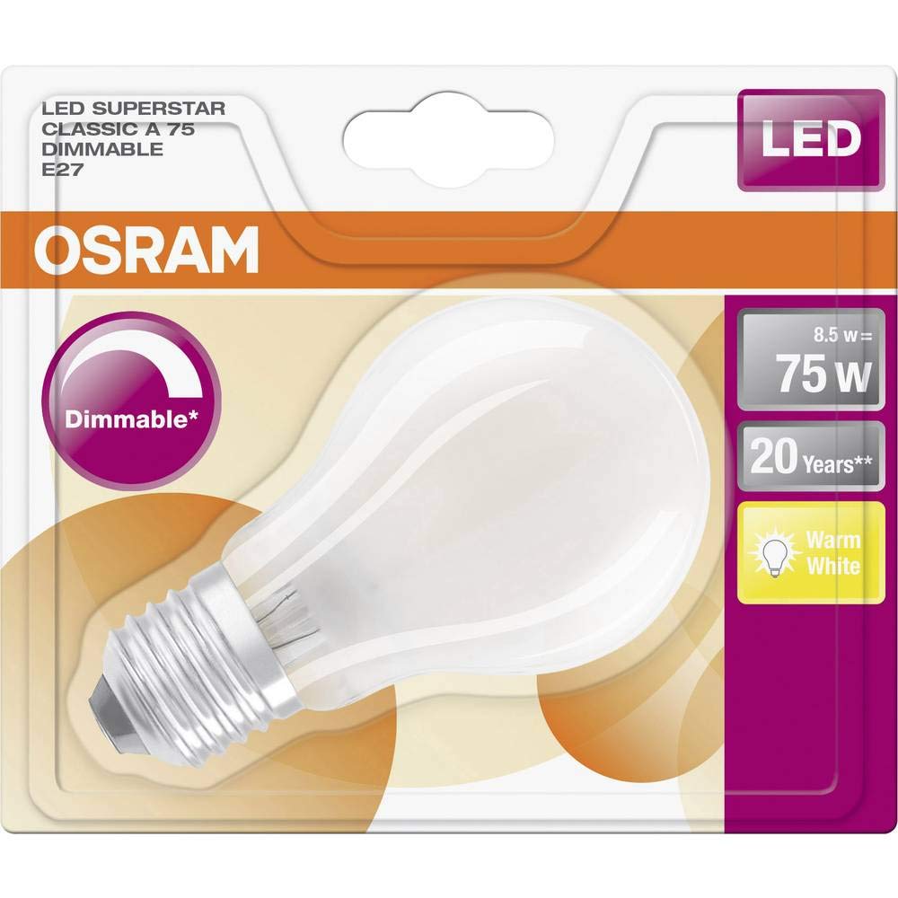 Osram Bulb Shape Superstar Classic A LED Matt Lamp, Glass, Warm White, E27, 8.5 W - Image 2