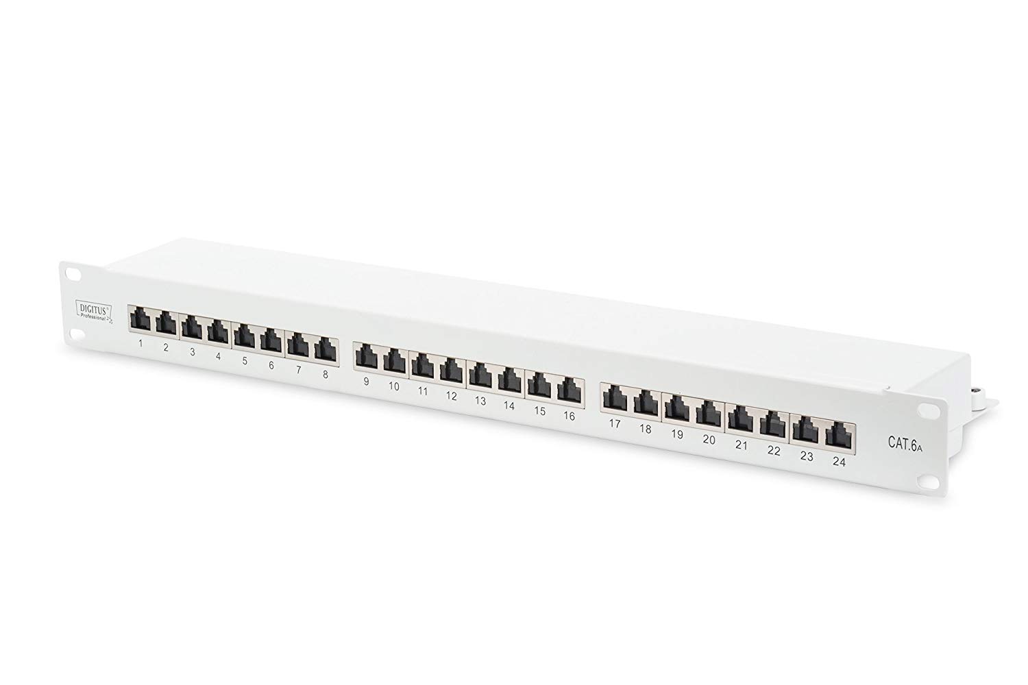 DIGITUS patch panel - 19-inch - Cat-6A - 24-port RJ45 - Shielded - LSA patch field - Rack mount 1U - Grey
