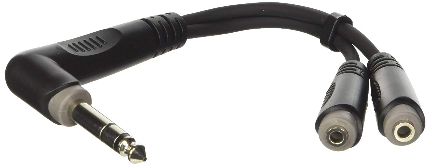 Pro Audio RAYC260 6.3mm Stereo Right Angle Plug to 2x 3.5mm Stereo Sockets Y-Adapter Cable, Black