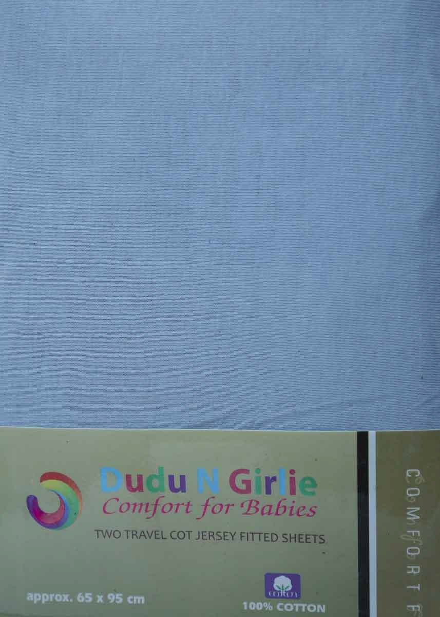 Dudu N Girlie Jersey Cotton Travel Cot Fitted Sheets 2-Piece Blue 