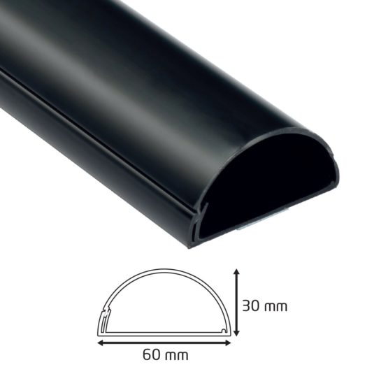 D-Line R1D6030B Maxi+ Trunking, Decorative TV Cable Tidy, Electrical Wire Cover, Popular Cord Management Solution - 60mm (W) x 30mm (H) - Black (1-Meter Length) - Image 3