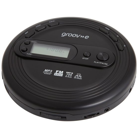 Groov-e GVPS210BK Personal MP3 & Radio CD Player with Track Programmable Memory, LCD Display and Earphones Included - Black