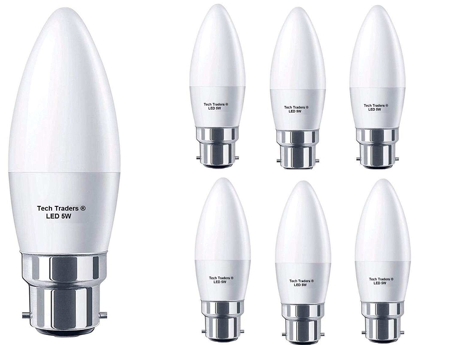 Tech Traders C37 Bayonet LED Candle Bulbs Cool White, Cool White 6000k, 6 Count (Pack of 1)