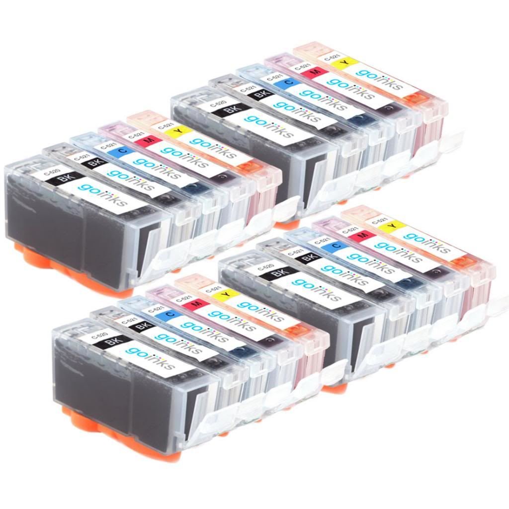 Go Inks C-520 & C-521 Compatible Set of 5 Ink Cartridges to replace Canon PGI-520 & CLI-521 for use with Canon PIXMA Printers (Pack of 20)