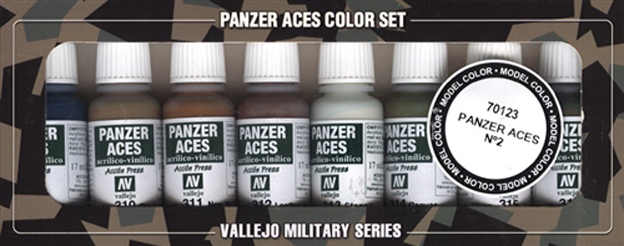Vallejo Model Color Panzer Aces No 2 Acrylic Paint Set - Assorted Colours (Pack of 8), multicoloured, 17 ml (Pack of 8)