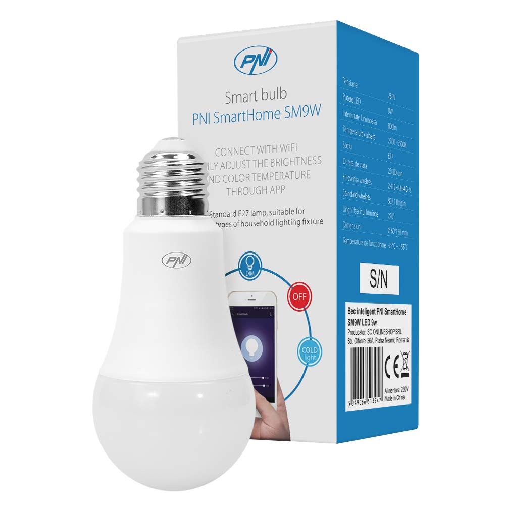 PNI SB9 W Intelligent SmartHome 9 W with Adjustable LED Light, Compatible with Google Home Alexa White