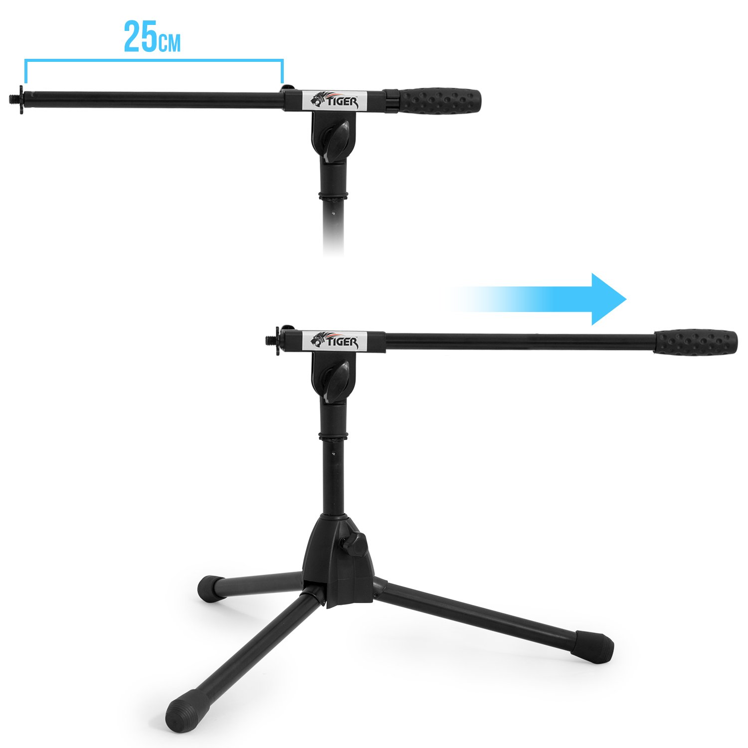 TIGER MCA49-BK Low Level Floor and Desktop Boom Microphone Stand Bass Drum, Guitar Cab, Mic Stand, Black - Image 4