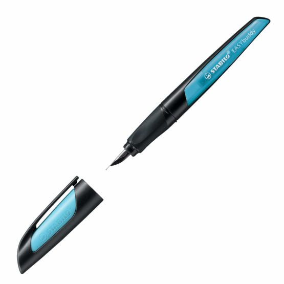 Ergonomic School Fountain Pen - STABILO EASYbuddy A Nib Black/Sky Blue - Image 2