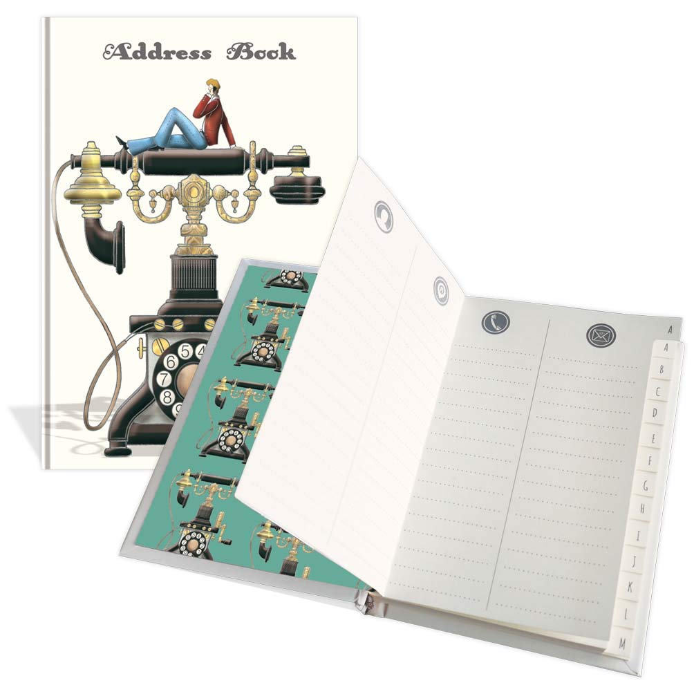 Quire Collections Luxury Pocket Address Book - "I'm on the phone" Design- 104 Pages - Size 91mm x 130mm