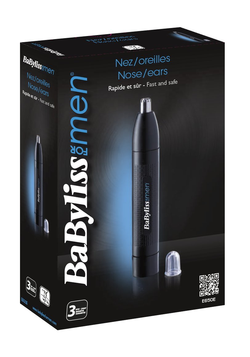 BaByliss Nose and Ear Trimmer, Precision 2 Blade System, Battery Operated, Stainless Steel, Easy-clean Removable Attachments - Image 3