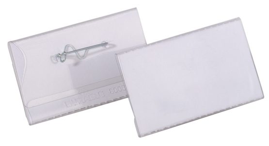 Durable Name Badge 40 x 75 mm with Pin Transparent | Pack of 100 Badges | Includes Blank Insert Cards | Ideal for Events and Visitor Management