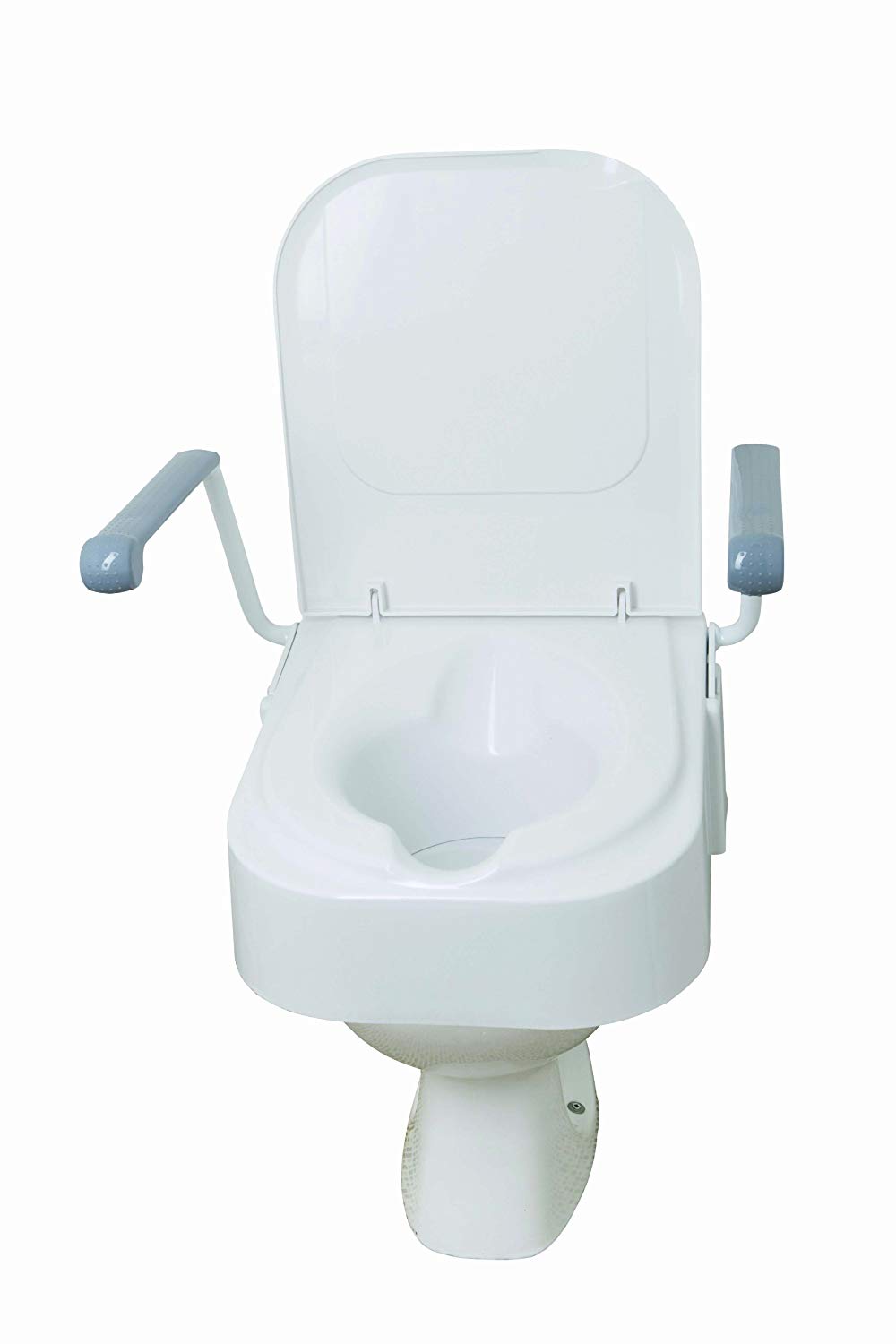 Drive Devilbiss Raised Toilet Seat with Flip Up Arms, White/ Grey