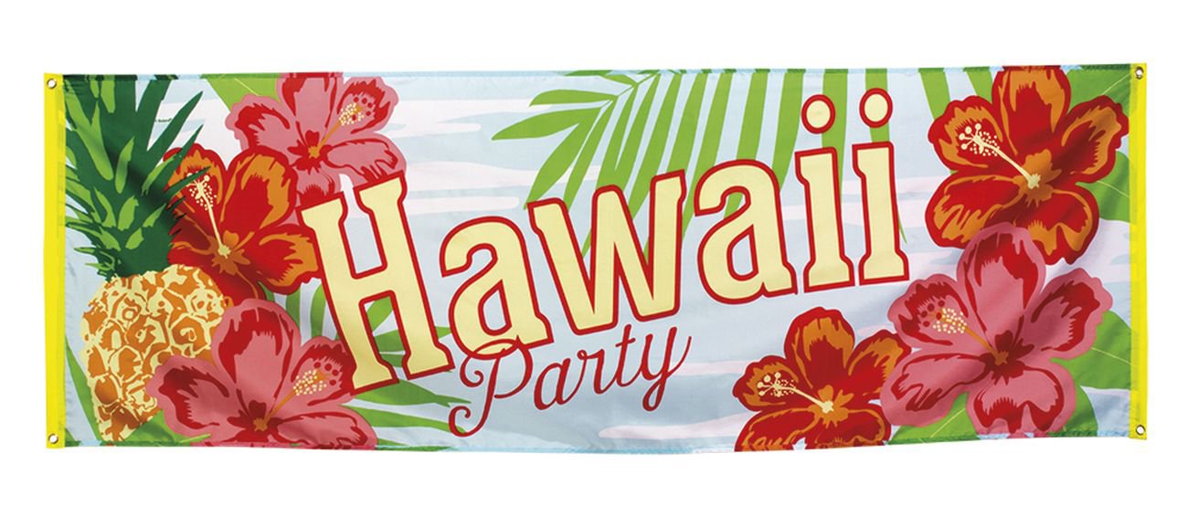 Boland 52481 - Banner Hawaii-Party, Größe 74 x 220 cm, Dekoration, Girlande, Grillfest, Sommerparty, Beachparty, Mottoparty