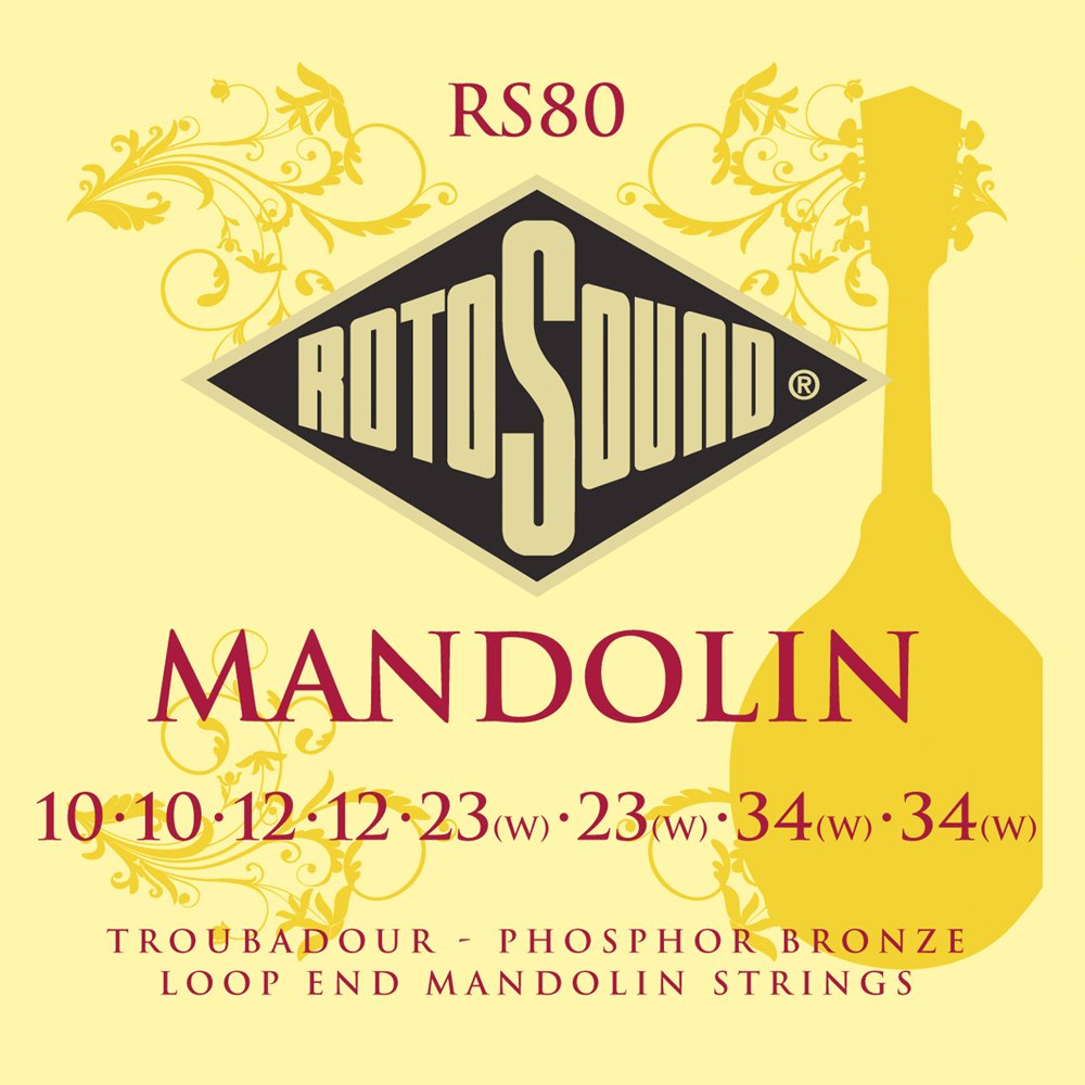 Rotosound Strings for Mandolin Strings Set RS80 Medium 10-34, White Black Red Blue, Small Medium Large X-Large 2X-Large