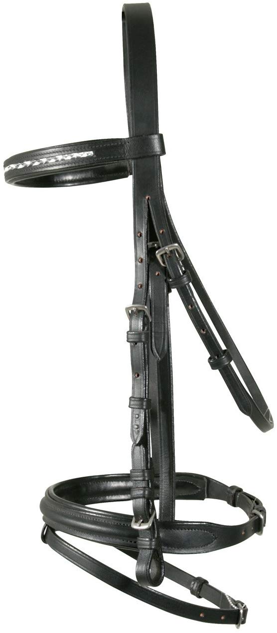 PFIFF Horse Snaffle Bit Kent with Headband Black/Silver, shetland pony