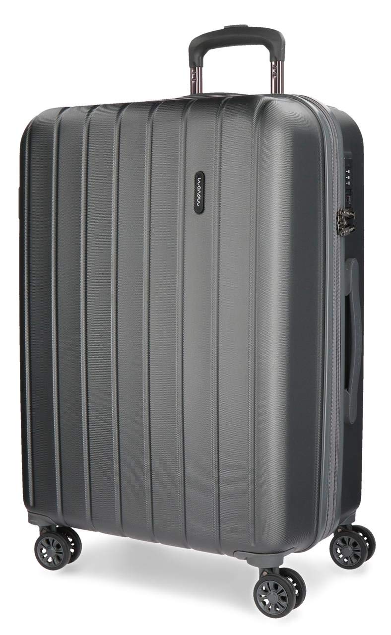 Movom Wood Grey Big Suitcase 52x75x33 cm Rigid ABS TSA Lock 109 Litre 4.9 kg 4 Double Wheels, Anthracite, 75 cm
