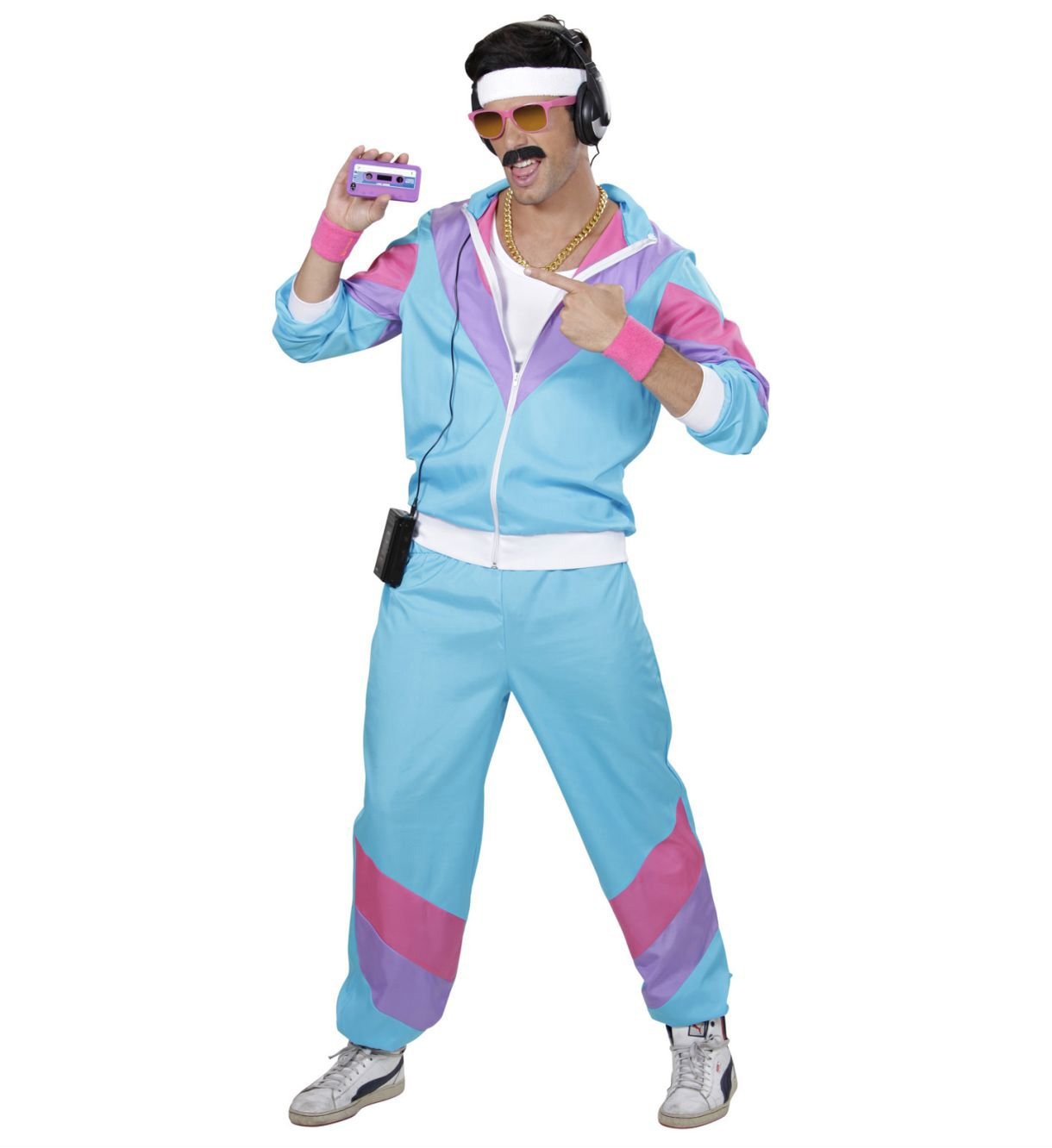 WIDMANN 80s/90s Tracksuit Costume/Outfit, Blue, Pink and Purple, Jacket and Trousers, Disco, Jogging Suit, Retro Style - Image 2