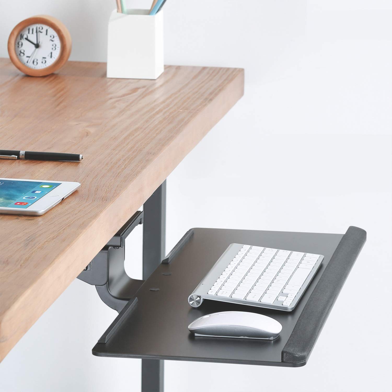 Maclean MC-795 Ergonomic Under-Desk Keyboard Tray with Large Adjustable Height Range Best Sit Stand Standing Desk Computer Stand Holder Drawer Shelf Pull Slides Out Sliding Angle swivels 360 - Image 2