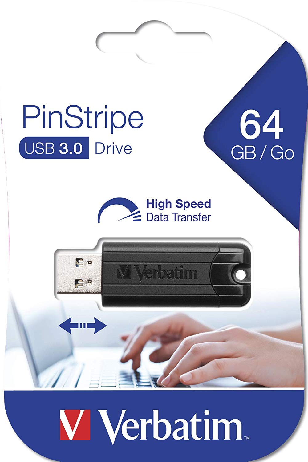 Verbatim 49318 64GB Store'n'Go Pinstripe USB 3.0 Flash Drive, Black