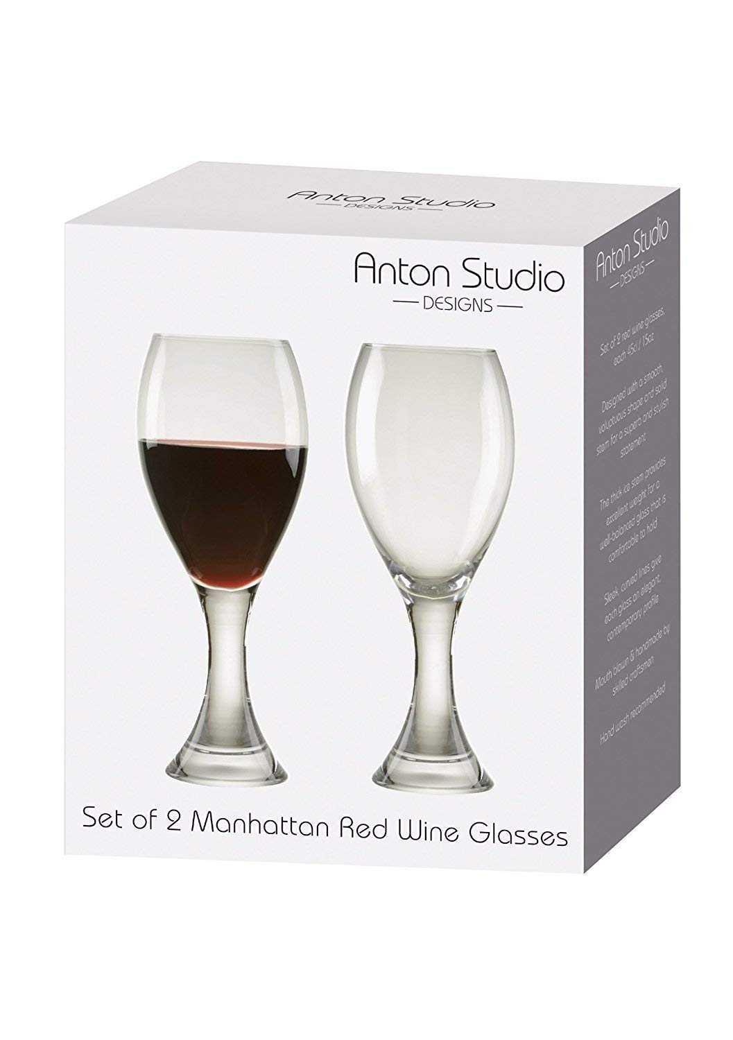 Anton Studio Designs Manhattan Handmade Wine Glasses Perfect for Red Wine White Wine, Water, or Beverages, 450 ml, Clear - Image 2