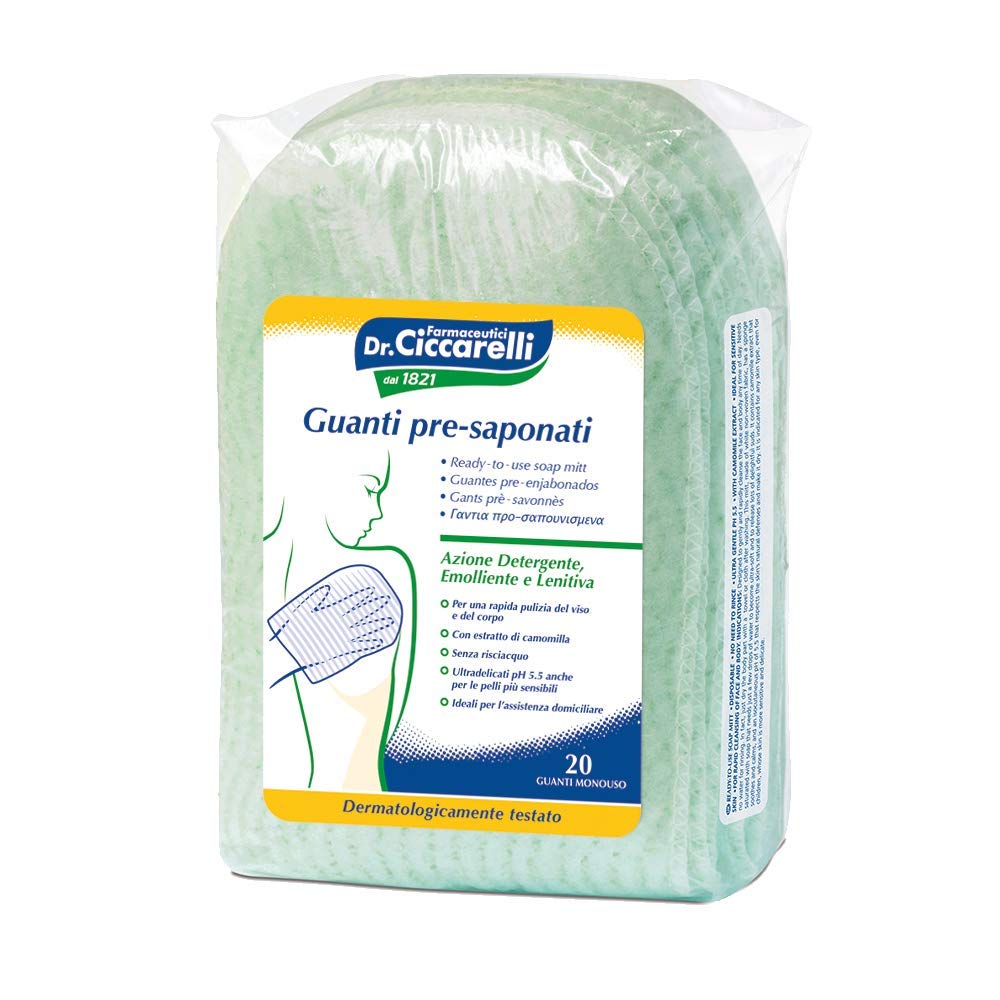 Dr. Ciccarelli Igiene Corpo Ready-to-Use Soap Mitt, 20-Piece, Green, 20 count (Pack of 1)