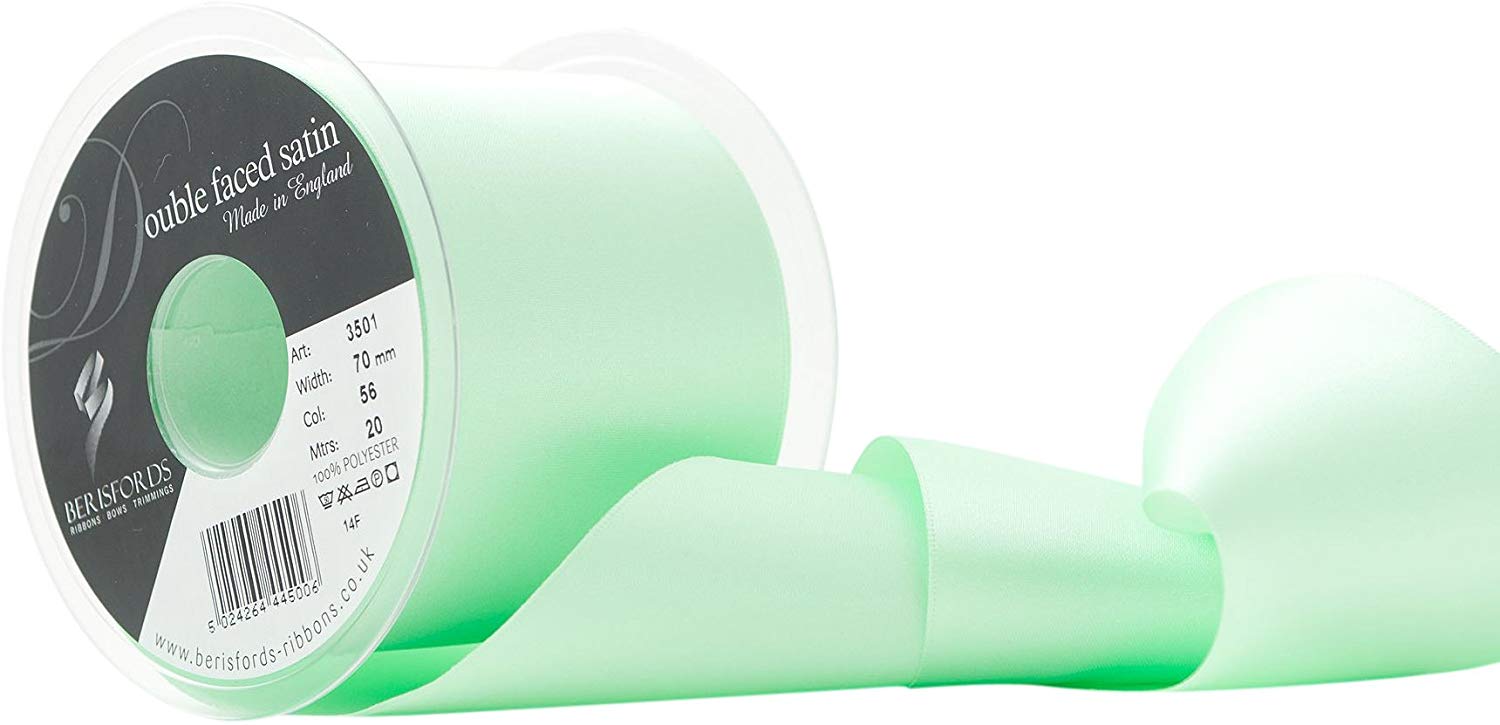 Berisfords Double Faced Satin Ribbon, Mint Green, 70 mm Width, 20 metre Length