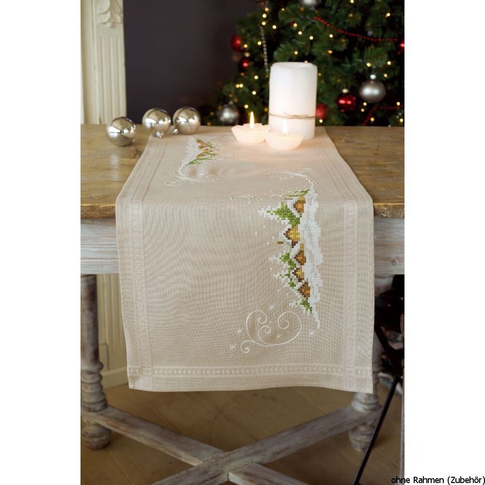 Vervaco Pack of 0150980 Table Runner Embroidery Cross Stitch Preprinted, Cotton, White, 40 x 100 x 1 cm, 16 x 40 inches