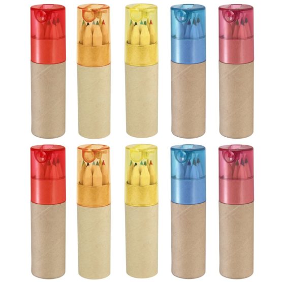 eBuyGB Pack of 50 Colouring Pencil Tubes for Wedding Favours and Party Bag Fillers, Multicolour Lid