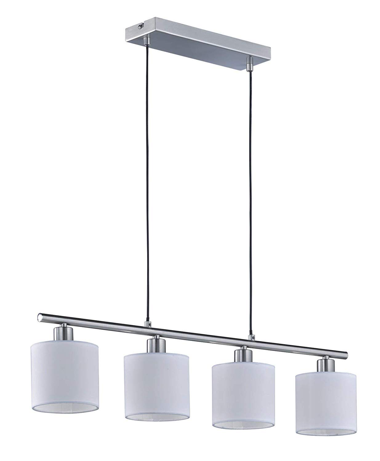 RL LIVE YOUR LIGHT Reality Leuchten Tommy R30334001 Pendant Lamp, Nickel Matte, Fabric Shade White, 75 cm x 150 cm