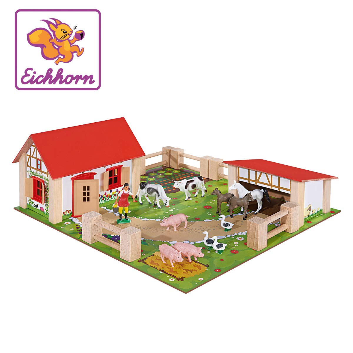 Eichhorn Liitle Farm Wooden Toy Set (21-Piece, Multi-Colour), Multicolor, standard size