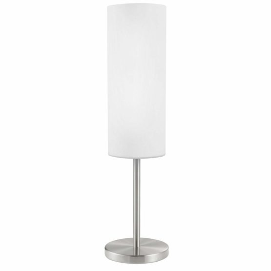 EGLO Table Lamp Troy 3, 1 Bulb Table Light, Bedside Lamp Made of Steel, Colour: Nickel Matt, Glass: Satin White, Socket: E27, incl. Switch
