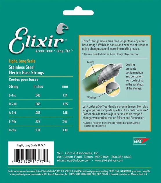 Elixir 14777 Strings Stainless Steel 5-String Bass Strings w NANOWEB Coating, Long Scale, Light (.045-.130) - Image 3