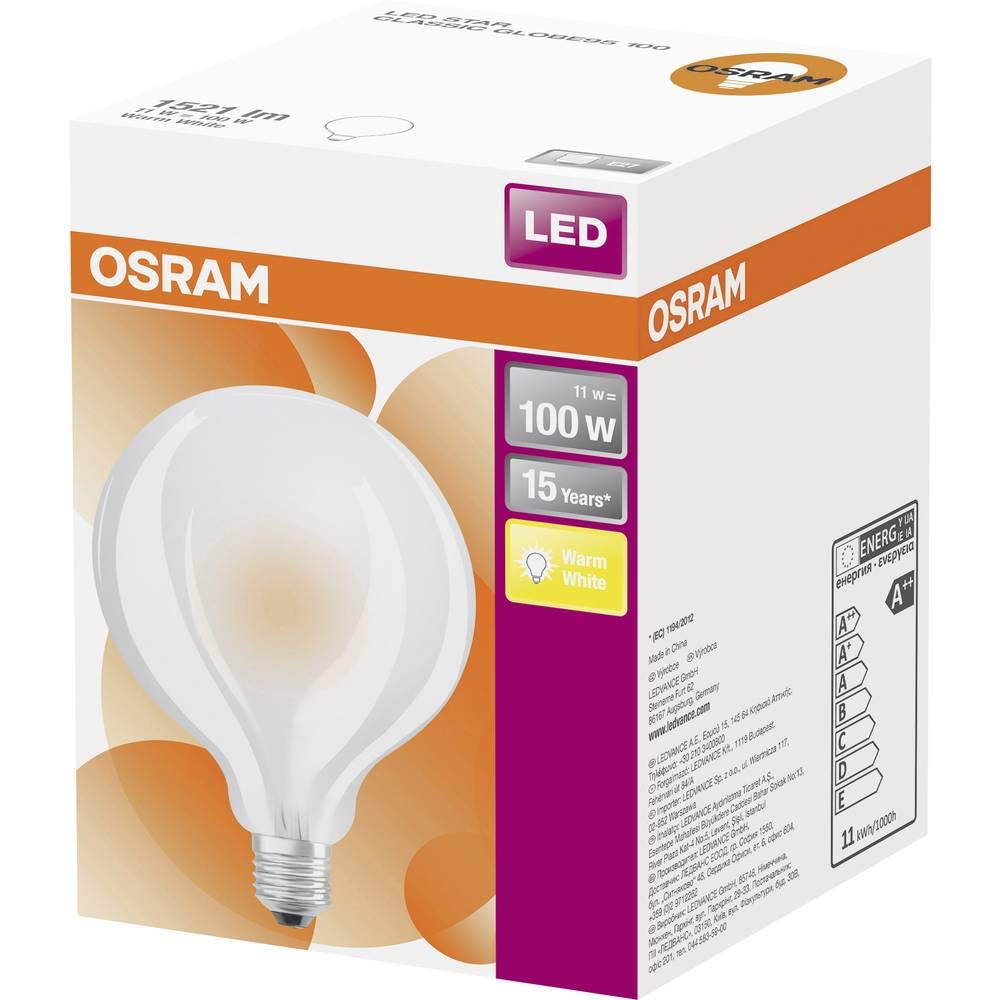 OSRAM LED Star Classic Globe / LED-lamp in ball shape with E27-base / not dimmable / replacement for 100 Watt / Matt / warm white - Image 2