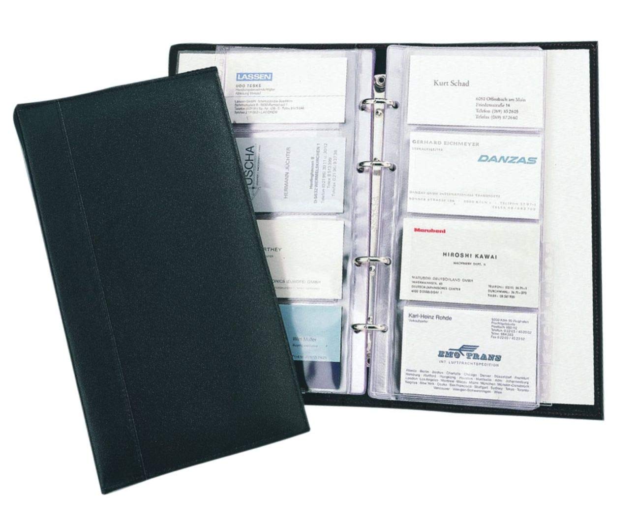 Alassio Visitenkarten Ringbuch aus FineTouch Lederimitat, mit Register A-Z und Einlagen für 120 Karten Business Card Case
