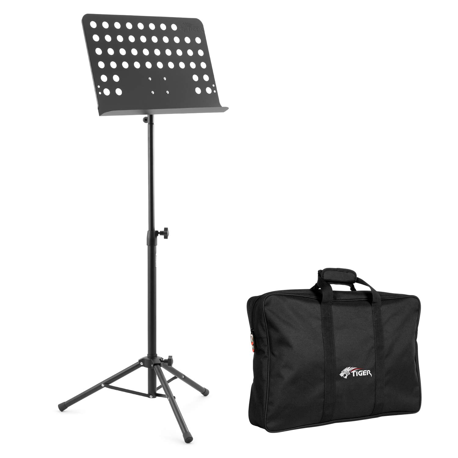 TIGER MUS7-BG Orchestral Sheet Music Stand and Bag Pack, Heavy Duty All Metal Construction, Ideal for Schools Orchestras