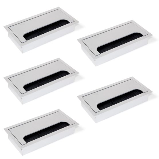 Emuca 5070462 Set of 5 Square Built-in Metal Grommets for Table/Desk/worktop 160x80mm in matt Anodized Aluminium, 160x80 mm