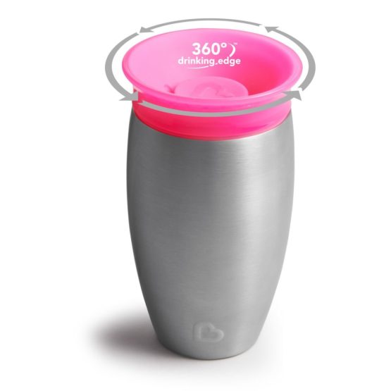 Munchkin Miracle 360 Degree Stainless Steel Sippy Cup, 10 oz/296 ml, Pink - Image 3