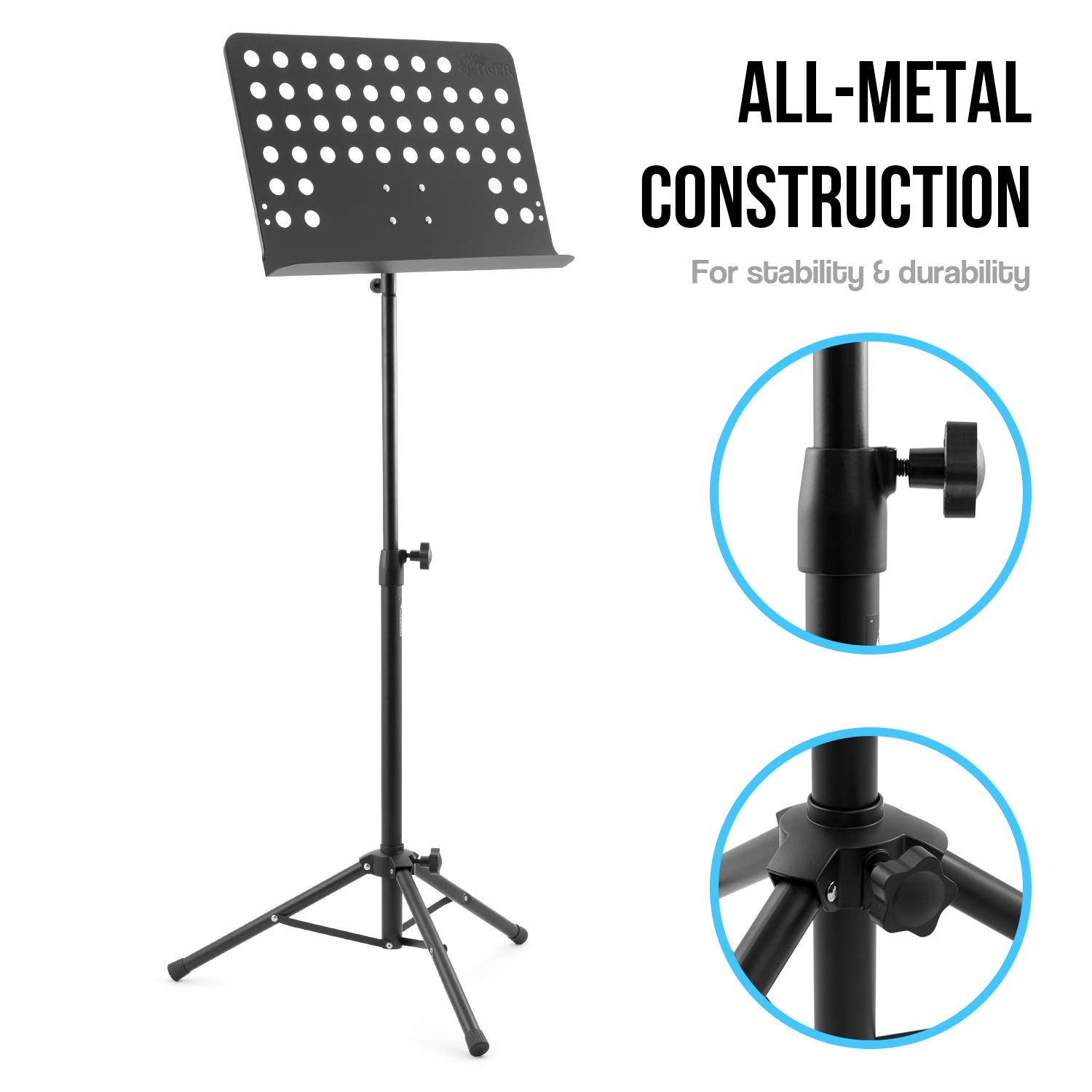 TIGER MUS7-BG Orchestral Sheet Music Stand and Bag Pack, Heavy Duty All Metal Construction, Ideal for Schools Orchestras - Image 3